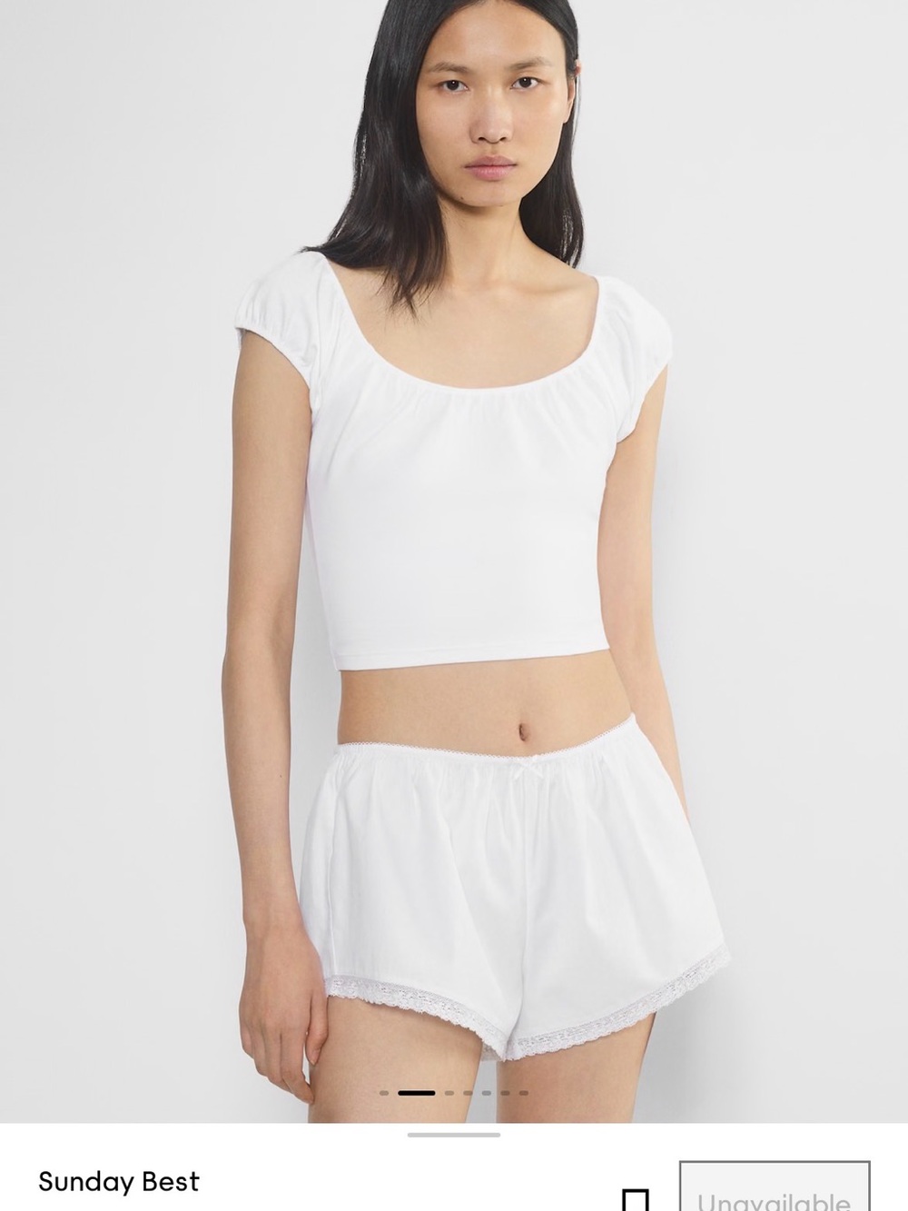 Sunday Best White and Black Scoop Crop Sleep Tops with Puff Cap Sleeves